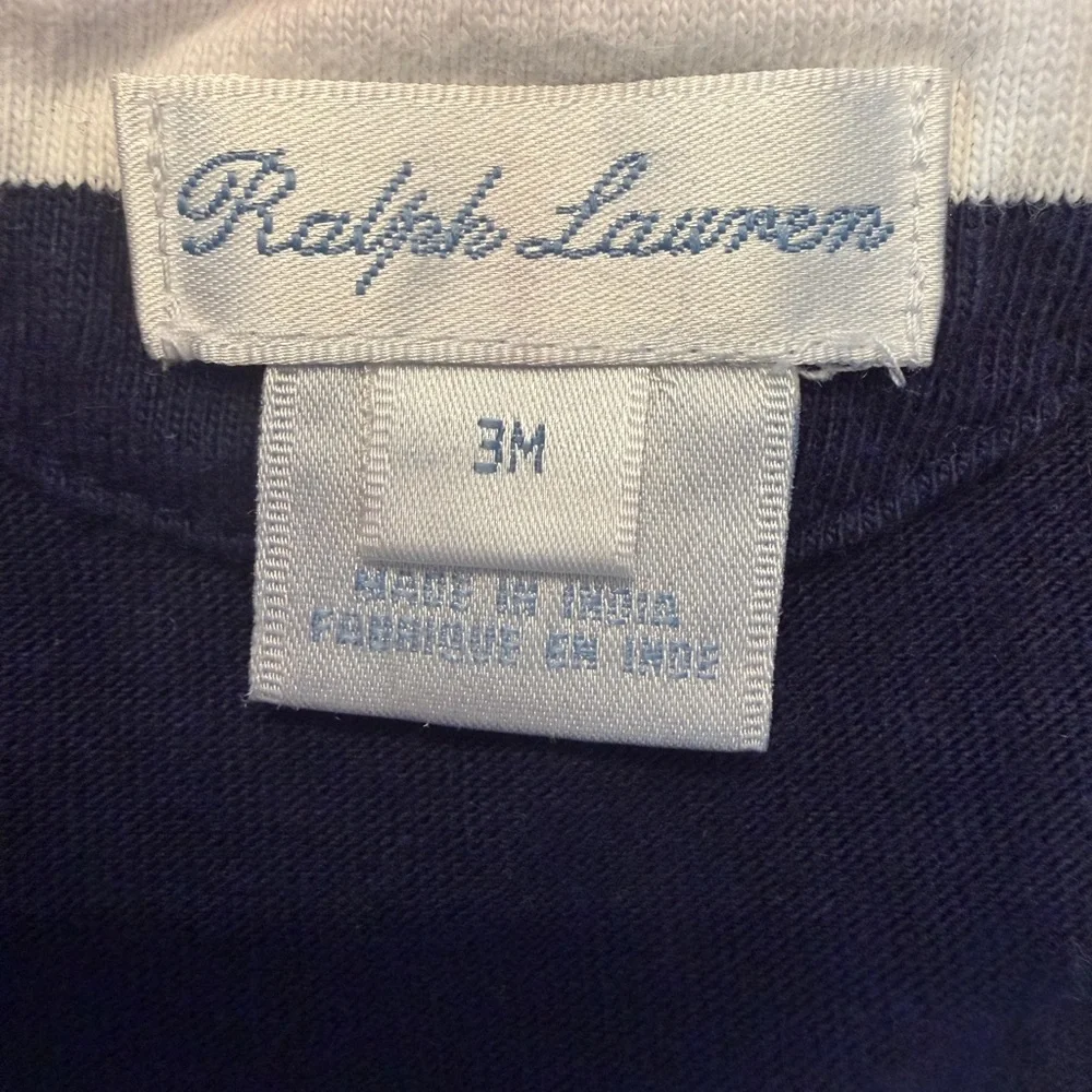 Ralph Lauren Baby Polo Rugby Striped Romper Hat Set 3M Navy White Cotton